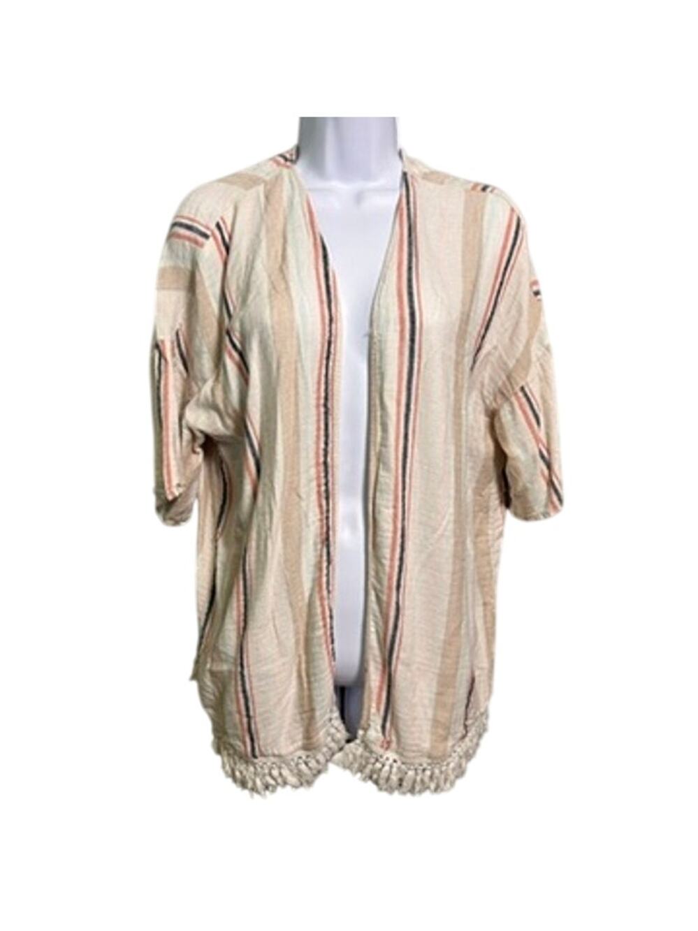 Skies are Blue Fringe Kimono Womens M/L Striped Coastal Resortwear Boho Beach
